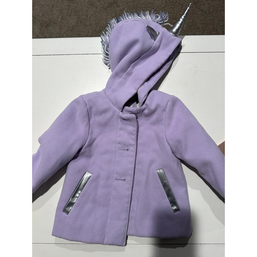 Cat & Jack 18M Purple Fleece Unicorn Jacket Hooded Coat Silver Horn Hearts 18M